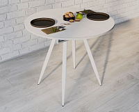 Стол обеденный раздвижной с фотопечатью Элип-1 (Мрамор белый/Подстолье конус чёрный)