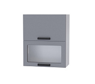 Шкаф верхний горизонтальный комбинированный со стеклом 6ВГКК кухня Крафт (Дуб сонома/Бетон темный/Дуб крафт золотой)